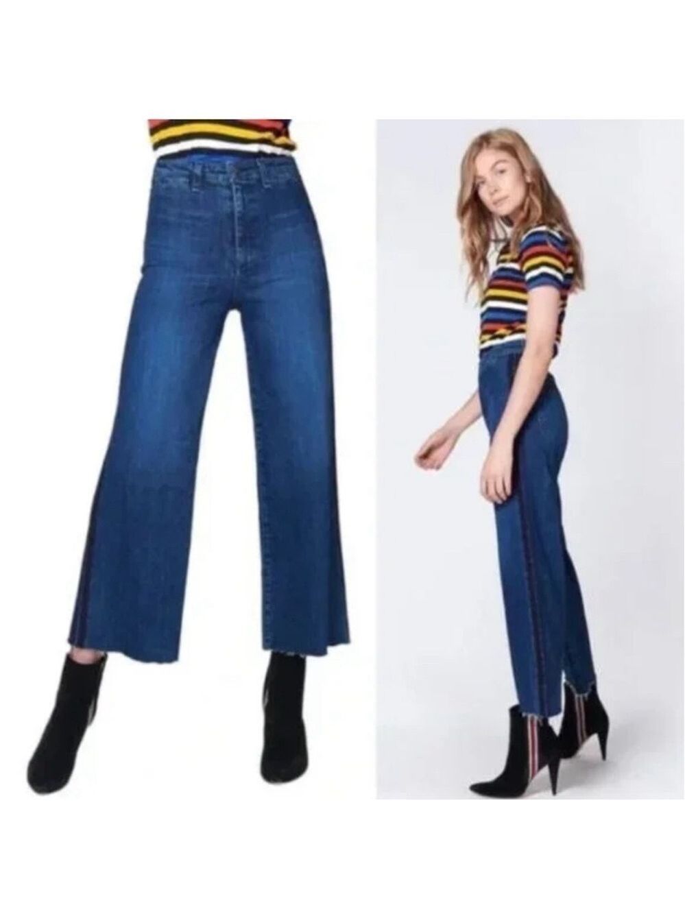 Veronica Beard Ali 12” Gaucho Cropped Wide Flared Jean Tuxedo Side Stripe SZ 29